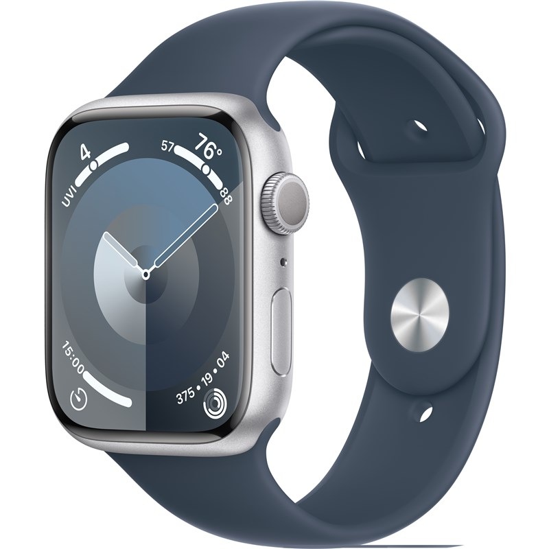 Inteligentné hodinky Apple Watch Series 9 GPS 45mm puzdro zo strieborného hliníka - búrkovo modrý športový remienok - M/L