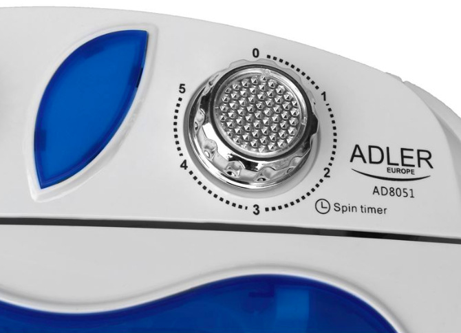 Mini práčka Adler AD8051 biela/modrá Detail časovača odstreďovania mini práčky Adler AD 8051 s nastavením až na 5 minút