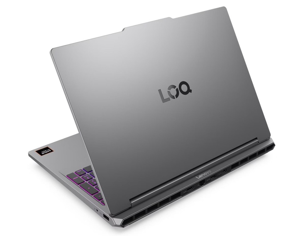 Notebook Lenovo LOQ 15AHP11 sivý Notebook Lenovo LOQ 15AHP11 pootvorený zozadu