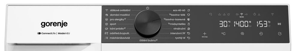 ovládací panel práčky Gorenje WS484A UltraClean v čiernom prevedení a slovenskom jazyku