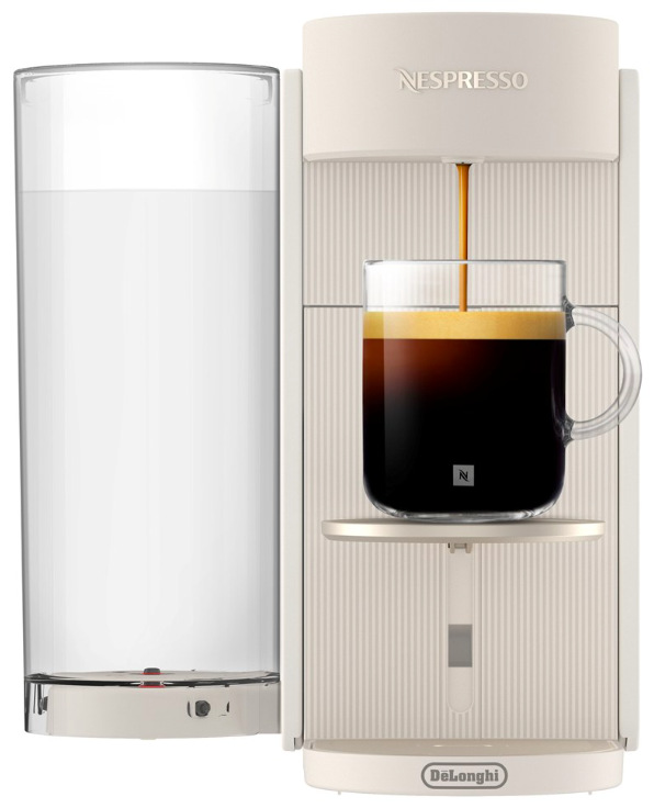 Detail prípravy kávy v šálke pri kávovare DeLonghi Nespresso Vertuo Up ENV200.W s cremou