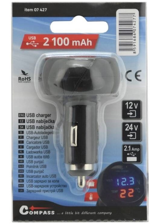 Zásuvka Compass 07427 MULTI - USB, voltmetr, teploměr Zásuvka Compass 07427 MULTI - USB, voltmeter, teplomer