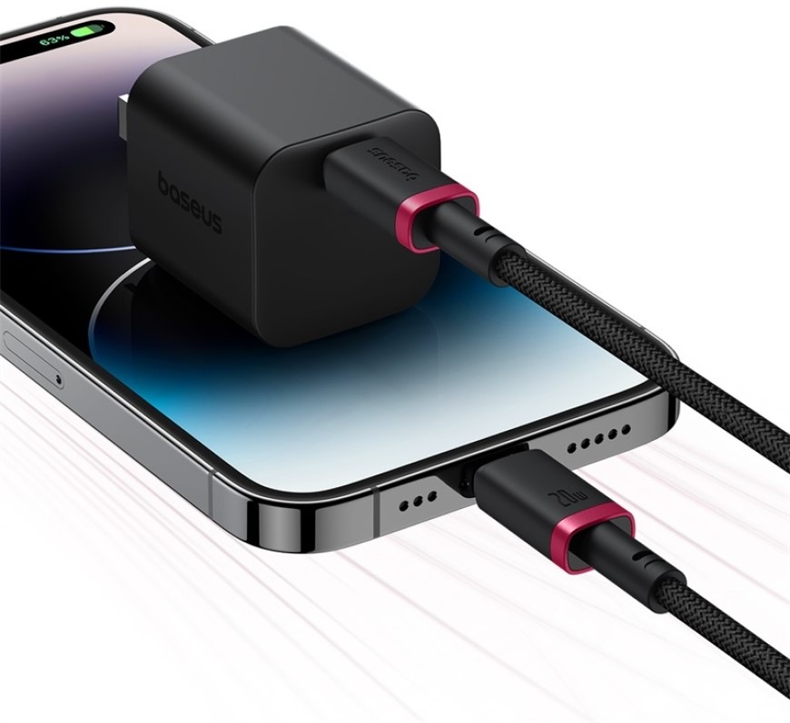 Kábel Baseus Dura USB-C/Lightning, 20W, 1m - čierny/červený