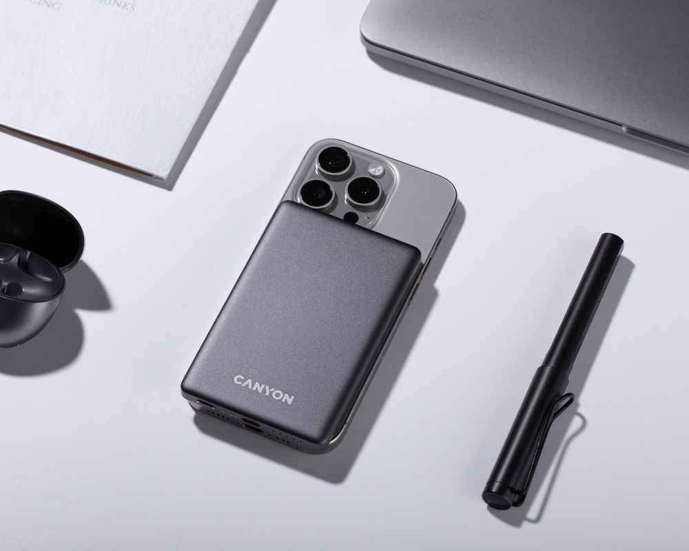 Powerbank Canyon OnPower 505 Slim MagSafe PD20W 5000 mAh sivý Powerbank Canyon OnPower 505 Slim MagSafe PD20W 5000 mAh sivý