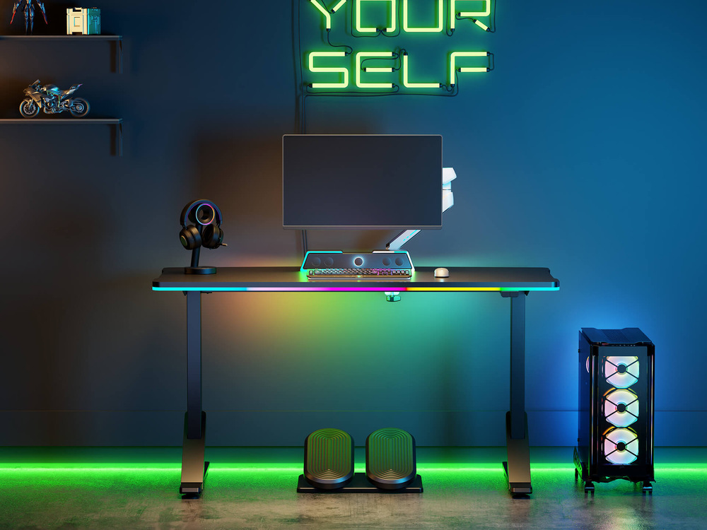 Herný stôl ULTRADESK IRON, 132,5 x 60,5 cm čierny Ultradesk IRON s RGB (UDESK-IR-BKA)