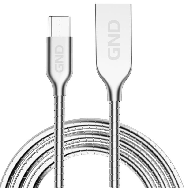 Kábel GND USB/micro USB, 1m, opletený, oceľový strieborný