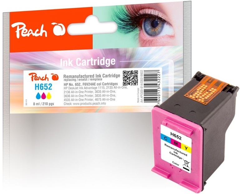 Atramentová náplň Peach HP 652 vo farebnom podaní CMY as výťažnosťou 210 strán