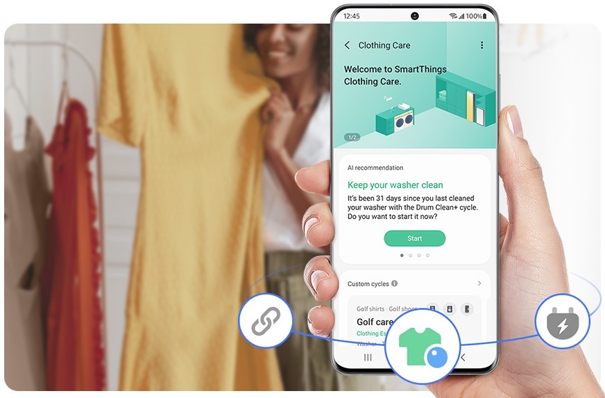 Sušička bielizne Samsung DV90DG6845LKU4 biela Aplikácia SmartThings na mobilnom telefóne