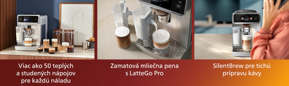 Automatický kávovar Philips EP8757/20 8000 Series na kuchynskej linke s rôznymi nápojmi a so zamatovou mliečnou penou