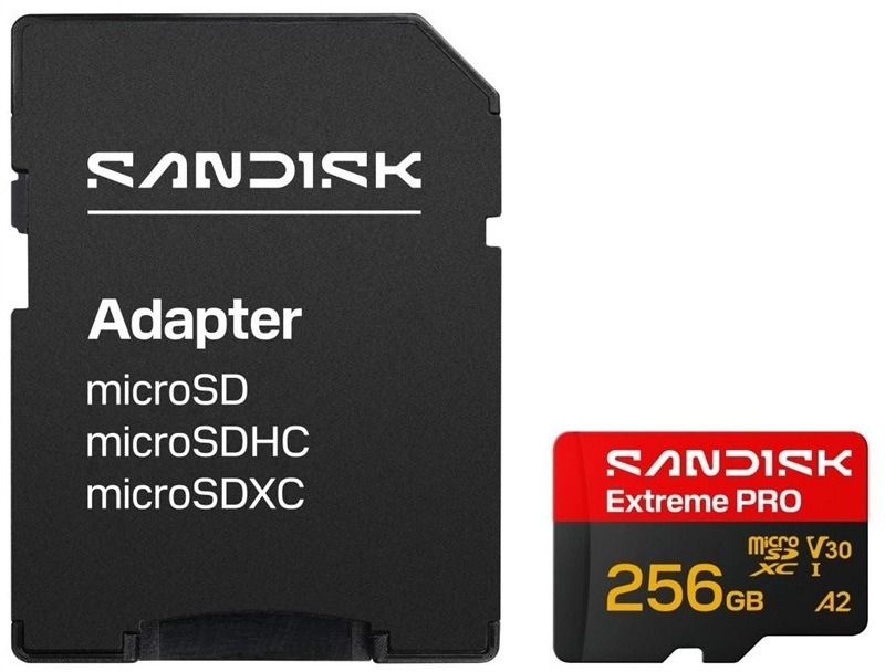 Pamäťová karta SANDISK Micro SDXC Extreme Pro 256GB UHS-I U3 (250R/170W) + SD apaptér Pamäťová karta microSD SANDISK Extreme PRO 256GB s adaptérom