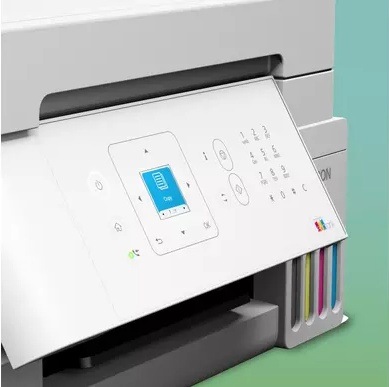 Tlačiareň multifunkčná Epson EcoTank L5396 biela Detail ovládacieho panela a displeja na tlačiarni EcoTank L5396