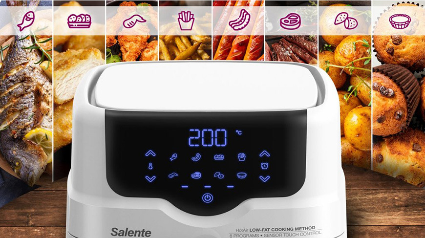 Fritéza teplovzdušná Salente HOTAIR-WH, 2 v 1 biela Fritéza teplovzdušná Salente HotAir 2v1, 4,3 l