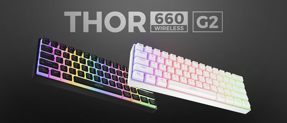 Klávesnica Genesis THOR 660 G2, RGB, Bluetooth, Gateron Brown, US layout biela Klávesnica Genesis THOR 660 G2, RGB, Bluetooth, Gateron Brown, US layout biela