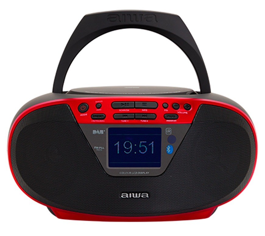 Rádioprijímač DAB+/CD Aiwa BBTU-500DAB v červenom prevedení.