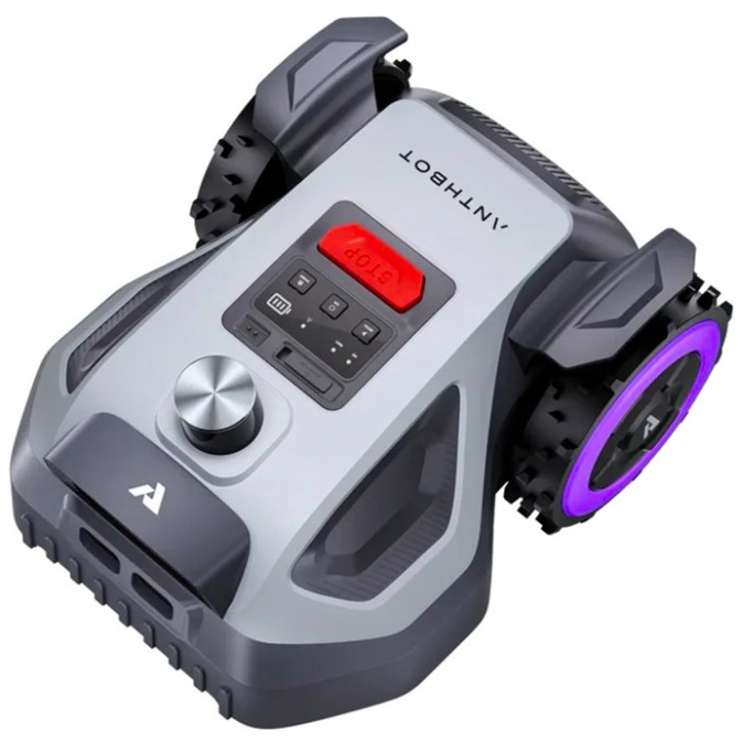 Robotická kosačka Anthbot M5 LiDAR v šedom prevedení s LiDAR navigáciou a veľkými kolesami