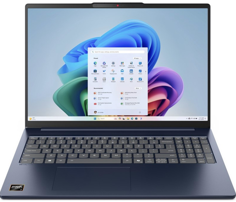 Modrý notebook Lenovo IdeaPad Slim 5 16AKP10 s procesorom AMD Ryzen AI 7 350 a 16″ displejom