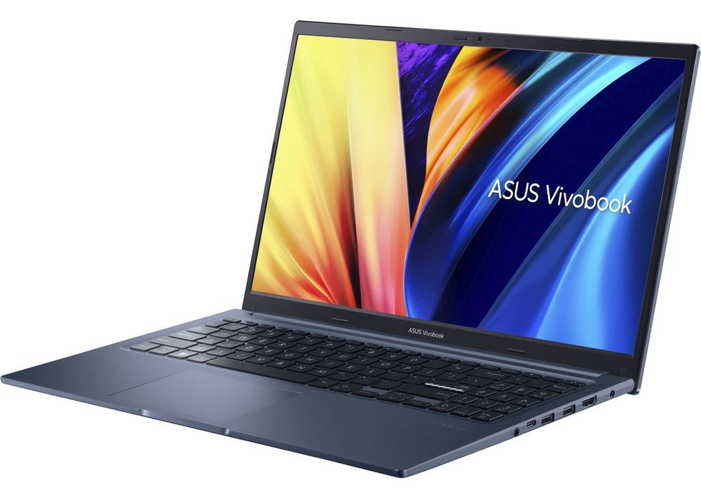 Notebook Asus Vivobook 15 modrý Zapnutý a otvorený notebook ASUS VivoBook 15 X1502ZA otočený doľava