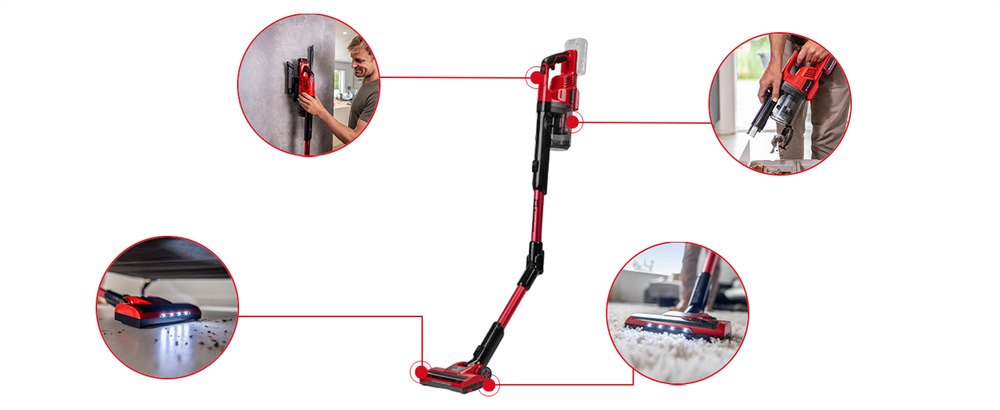 Tyčový vysávač Einhell Expert TE-SV 18 Li-FLX-solo (bez batérie) červený Tyčový vysávač Einhell TE-SV 18 Li-FLX-solo všestranné použitie