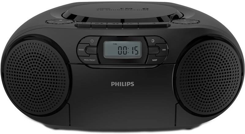 Čierny prenosný CD prehrávač a magnetofón Philips TAZ2200 v boombox dizajne