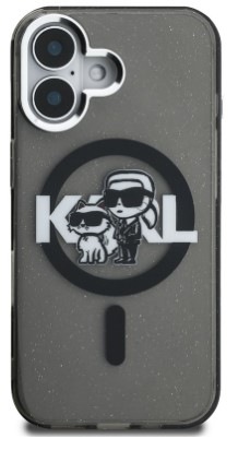 Kryt na mobil Karl Lagerfeld IML Glitter Karl and Choupette Sketch MagSafe na Apple iPhone 16 čierny Kryt na mobil Karl Lagerfeld IML Glitter Karl and Choupette Sketch MagSafe na Apple iPhone 16 čierny