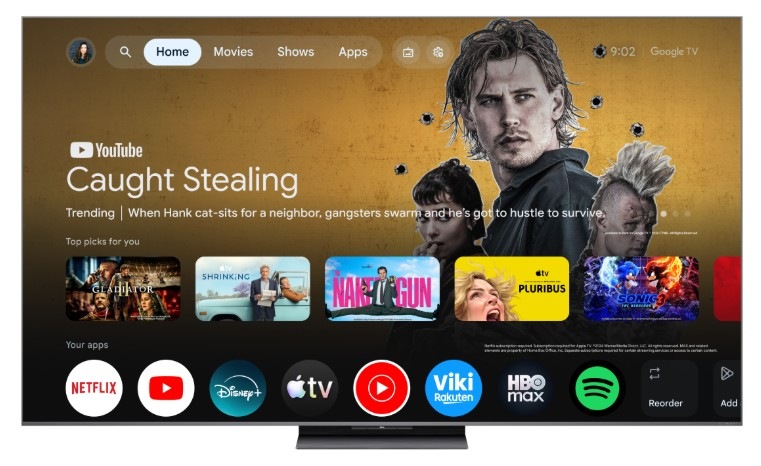 Televízor TCL 85RM7L Múdra televízia TCL s Google TV, prehľadné rozhranie s aplikáciami ako Netflix, YouTube, Disney+ a ďalšími streamovacími službami.