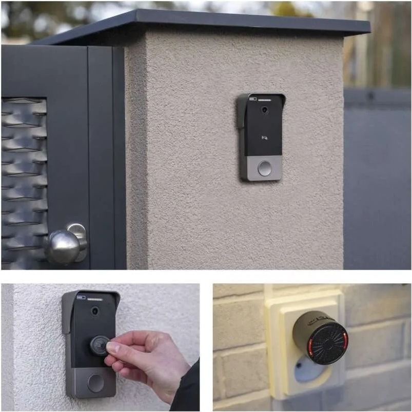 Videozvonček EMOS GOSMART IP-20PoE sivý Videozvonček EMOS pri bežnom používaní – odomykanie pomocou PIN kódu, RFID čipu a bezdrôtový prijímač v zásuvke