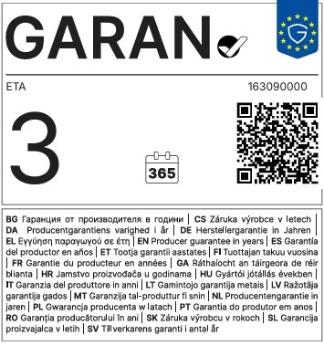 Certifikát garancie výrobcom ETA 3 roky s QR kódom a číselným kódom 163090000"