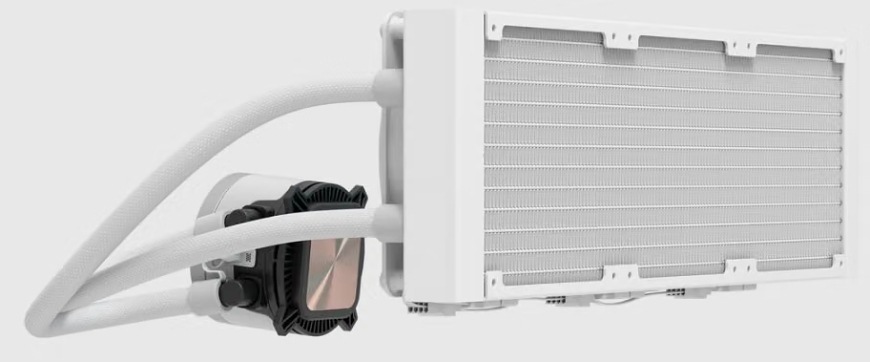 Zadný pohľad na radiátor a blok vodného chladiča FRACTAL DESIGN Radius 360 RGB White v bielom prevedení