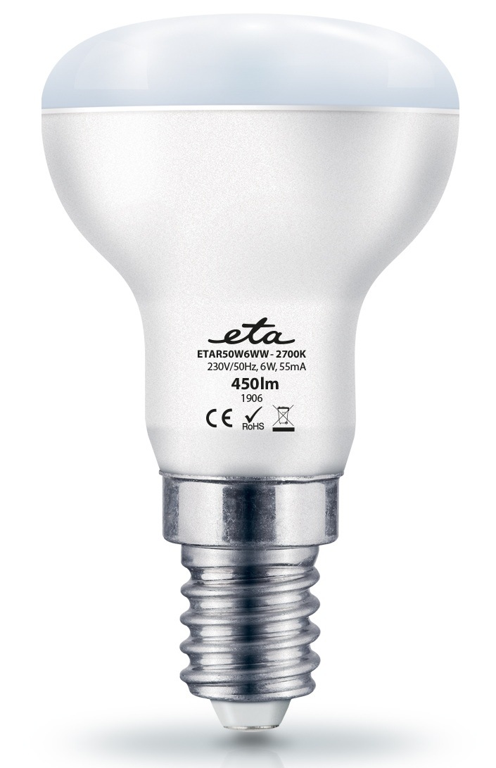 Reflektorová LED žiarovka ETA EKO LEDka hríbik s päticou E14, 6W, 450 lm, teplá biela