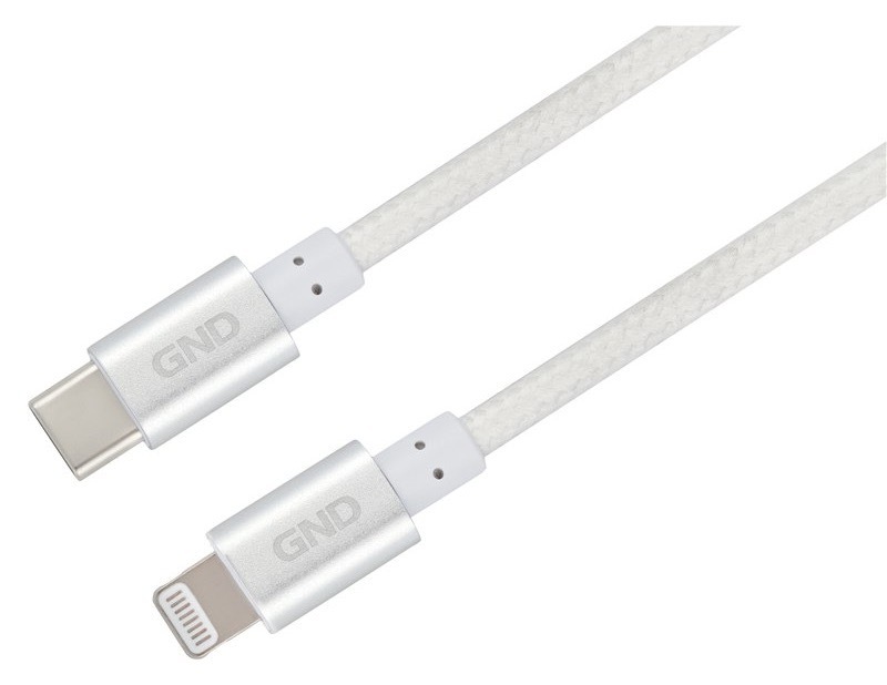 Kábel GND USB-C / Lightning, MFI, opletený, 1m biely