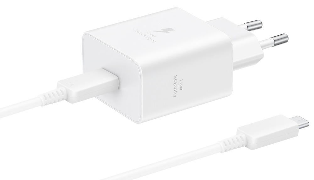 Nabíjačka s káblom, do siete, Samsung 45W, USB-C - biela