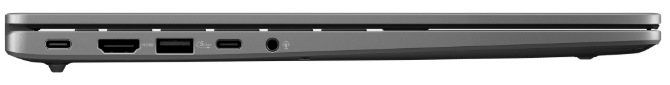 Ľavý bok ASUS Vivobook S14 s USB-C, HDMI, USB-A a 3,5 mm konektorom