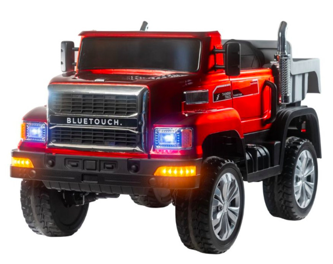 Elektrický nákladiak Bluetouch nákladní auto červený Elektrické nákladné auto BLUETOUCH so zapnutými LED svetlami v červenej farbe