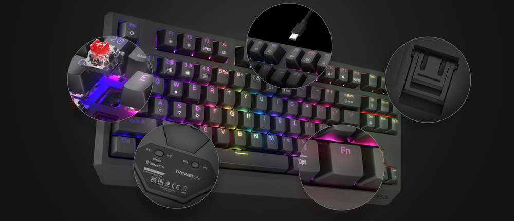 Klávesnica Genesis THOR 230, TKL, RGB, Outemu Red, bezdrôtová, US layout biela „Genesis