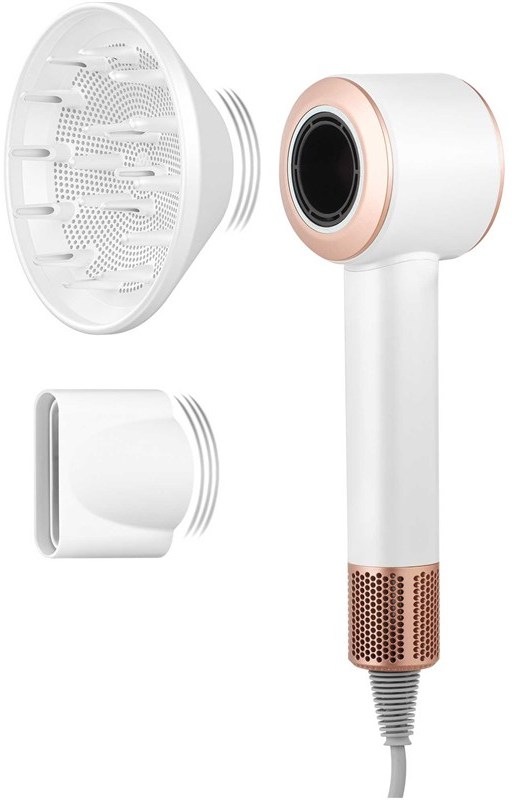 Fén Sencor SHD 8900RS s difuzérom a koncentrátorom, detail designu a magnetických nástavcov.