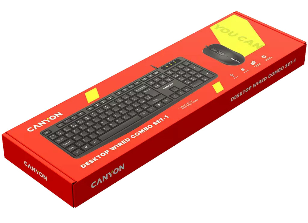 Klávesnica s myšou Canyon CNE-CSET1, 1000 DPI, USB, CS, vodeodolná čierna Canyon CNE-CSET1 (CNE-CSET1)