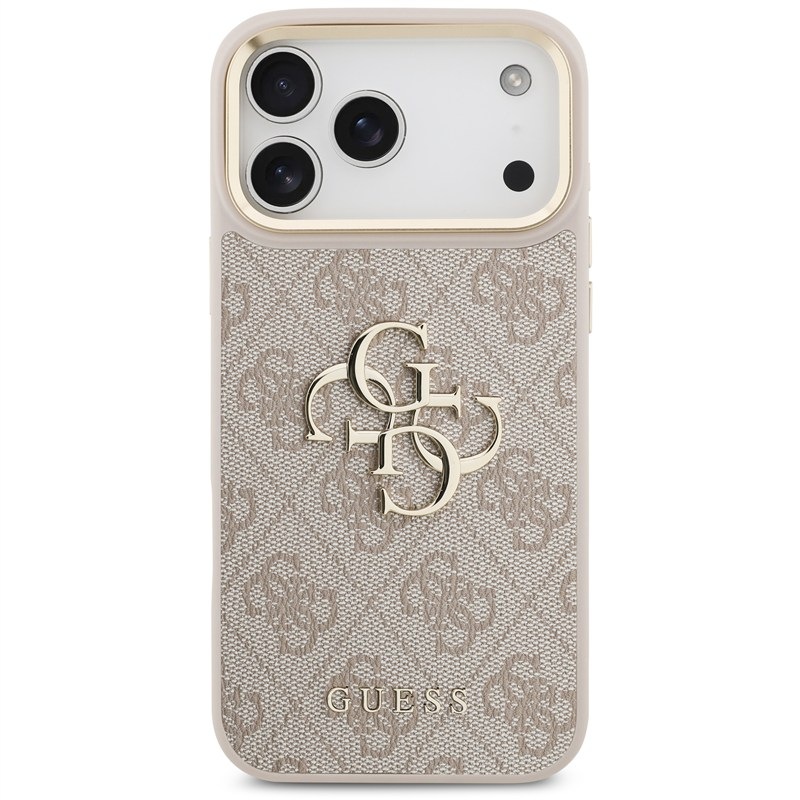 Kryt na mobil Guess PU Leather 4G Metal Logo Gold Frame MagSafe na Apple iPhone 17 Pro Max ružový
