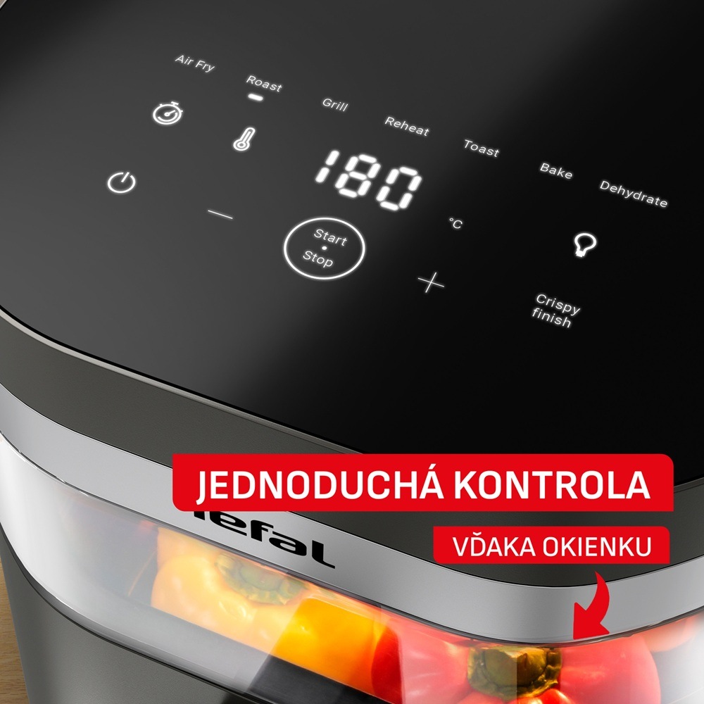 Fritéza teplovzdušná Tefal Easy Fry Infrared EY8328E0, 7 l sivá Fritéza teplovzdušná Tefal EY8328E0 Infrared s LED displejom a skleneným priezorom na kontrolu pokrmov