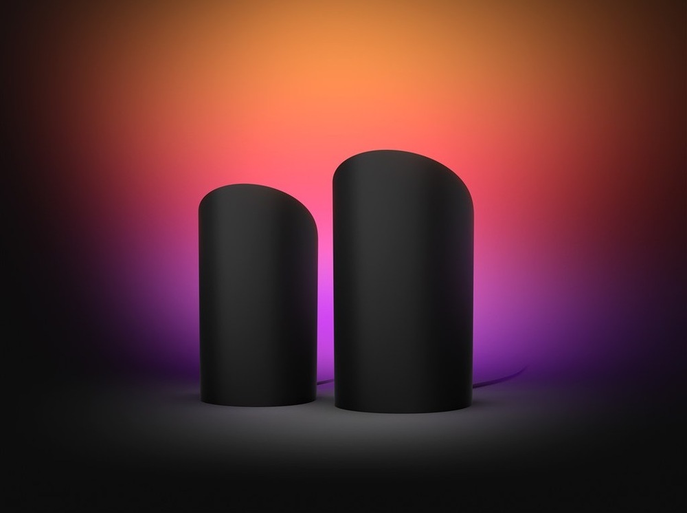 Stolové svietidlo Philips Hue Wall washer, 20W, EU/UK, White and Color Gradient (2 ks) čierna Lampičky Philips Hue Wall washer s ukážkou projekcie na stenu, vytvárajúce príjemnú atmosféru