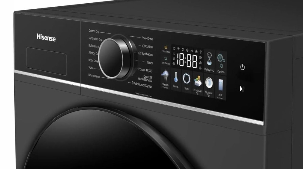 Práčka so sušičkou Hisense WD3I8043BBF2/A čierna detail na ovládací panel práčky so sušičkou Hisense WD3I8043BBF2/A v čiernom prevedení