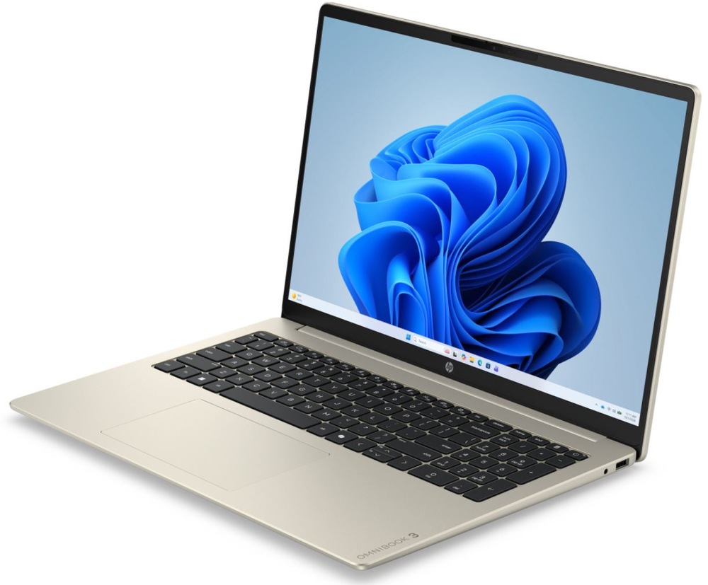 Notebook HP + Game Pass predplatné na 2 mesiace zlatý Notebook HP OmniBook 3 v prevedení z bočného pohľadu