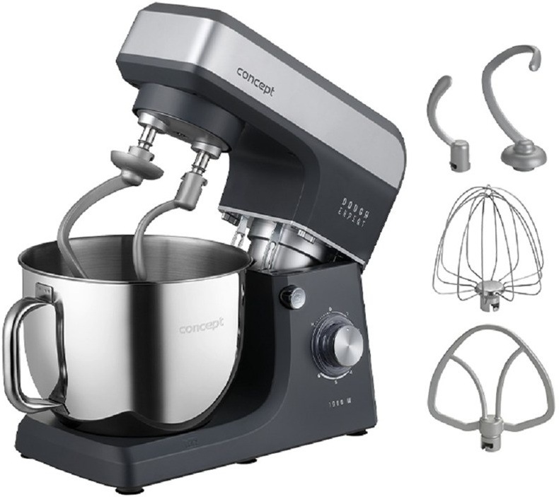 Kuchynský robot Concept RM6010 1 900 W z bočnej strany s nástavcami