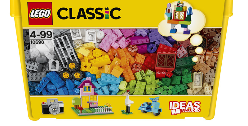 Stavebnica LEGO® Classic 10698 Velký kreativní box LEGO® Kreatívny box ponúka kocky LEGO v 33 farbách a návody, ktoré pomôžu začiatočníkom aj skúsenejším staviteľom.
