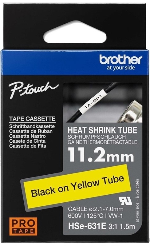 Papierový štítok Brother HSE-631E čierna na žlté, 11,2 mm