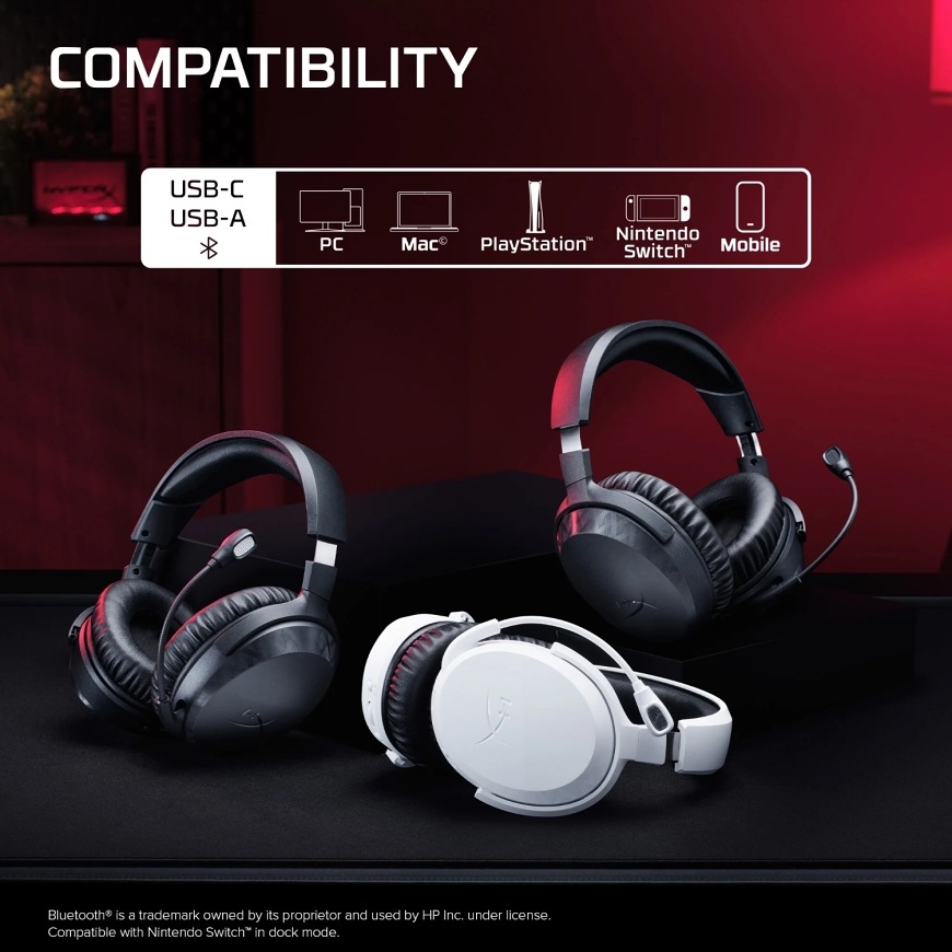 Headset HyperX Cloud Stinger 3 Wireless biely Headset HyperX Cloud Stinger 3 Wireless kompatibilný s PC, Mac, PlayStation, Nintendo Switch a mobilnými zariadeniami