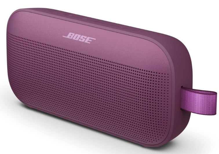 Fialový Bose SoundLink Flex II z predného bočného pohľadu s integrovaným pútkom