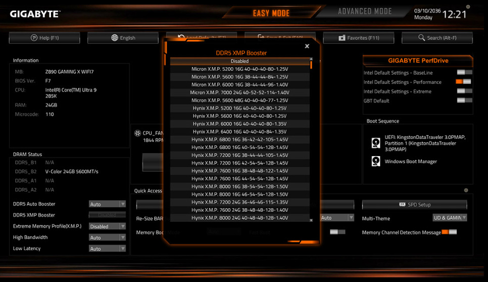 Základná doska GIGABYTE Z890 GAMING X WIFI7 Gigabyte Z890 GAMING X WIFI7 je kompatibilný s DDR5 RAM
