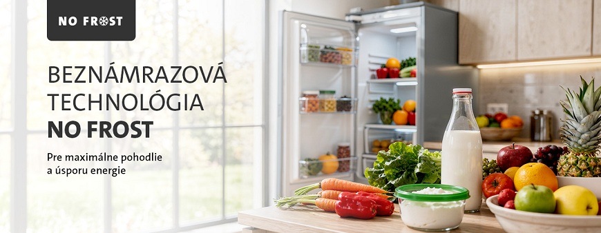 Otvorená chladnička ETA v kuchyni a čerstvé potraviny s textom Už žiadne odmrazovanie s inteligentnou technológiou NO FROST ADAPT+ Otvorená chladnička ETA v kuchyni a čerstvé potraviny s textom Už žiadne odmrazovanie s inteligentnou technológiou NO FROST ADAPT+