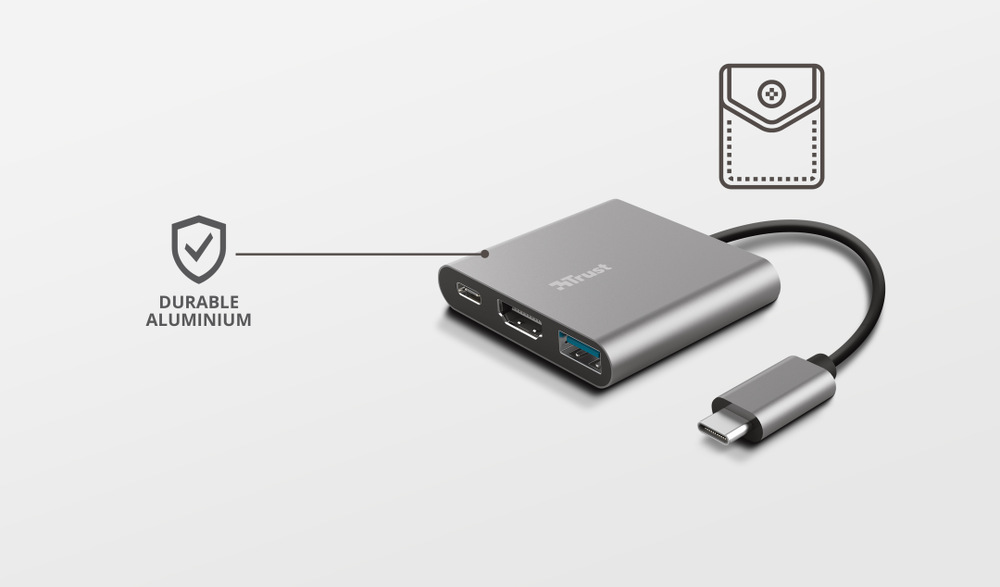 USB Hub Trust Dalyx 3v1 USB-C/USB, HDMI, USB-C PD 100W sivý USB Hub Trust Dalyx 3v1 USB-C/USB, HDMI, USB-C PD 100W sivý