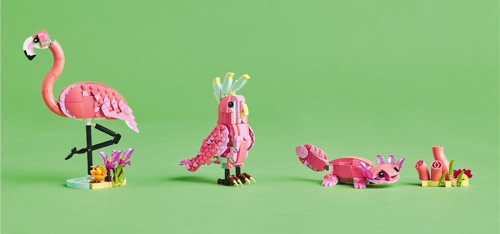 Stavebnica LEGO® Creator 3 v 1 31170 Divoké zvieratá: Ružový plameniak Pohyblivé časti zvieratiek umožňujú meniť ich polohy a zapojiť ich do vlastných príbehov počas hrania.